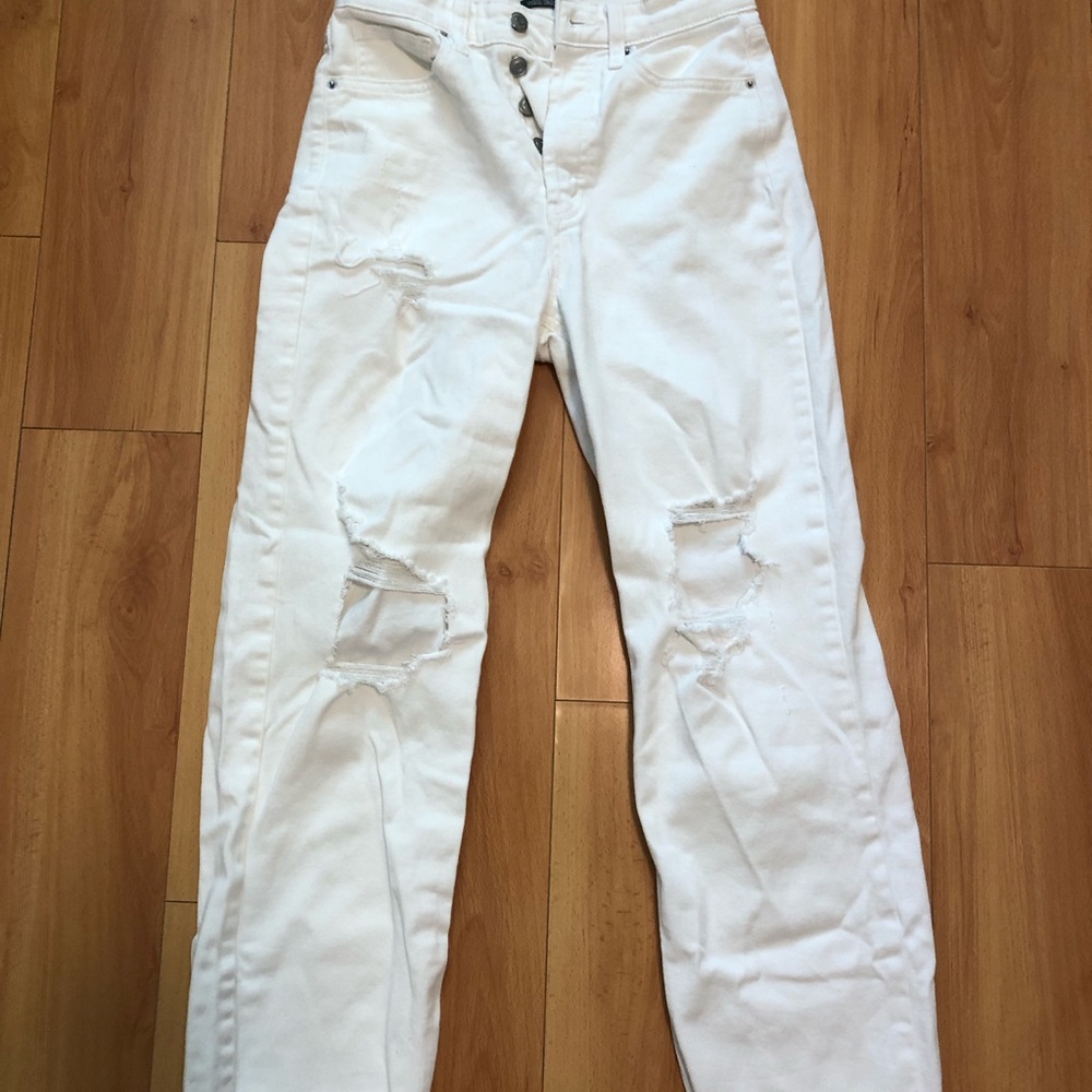 wild fable White Distressed Straight-Leg Jeans